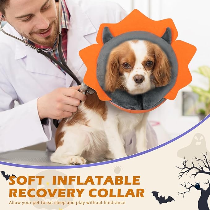 IEUUMLER Inflatable Recovery Dog Collar, Protective Donut Cone, Adjustable Soft Collar for Dog and Cat After Surgery Prevent from Biting & Scratching EU002 - Grey Demon XL