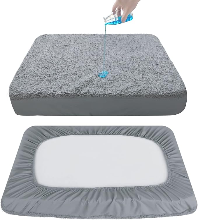 Dog Bed Covers 2 Pack Soft Plush Replacement Washable, Waterproof Pet Bed Liner Grey 36x27 Inches, for Dog/Cat, Cover Only