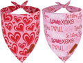 ADOGGYGO Valentine Dog Bandanas 2 Pack, Reversible Heart Love Print Pet Scarf, Premium Fabric, Adjustable Fit Pink Red Valentine Bandanas for Medium Large Dogs (Large)
