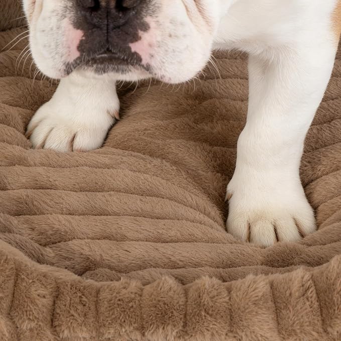 Cute Dog Bed for Medium Size Dog, Calming Medium Dog Cat Bed with Anti-Slip Bottom, Washable Soft Faux Fur Pet Bed, Rectangle Puppy Bed with Handle for Indoor Pets, 30" x 24" x 5", Brown