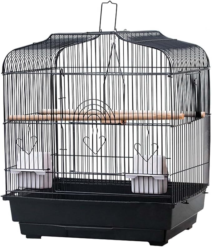 Travel Bird Cage 20.5x18.1x14.2 Inch, Portable Bird Carrier with Handle & 2 Perches for Small Birds, Parrots, Cockatiels, Budgies, Conures, Lovebirds, Canaries, Finches - White Metal Wire Cage