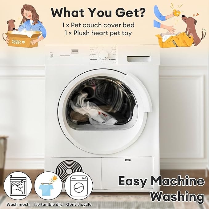FUNNY FUZZY Pet Fluffy Plush Calming Dog Couch Bed Sofa Protector Washable Pets Mat for Large Medium Small Dogs and Cats (Coffee, 47"×33.5"×6")