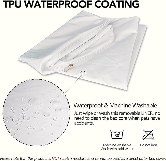 Waterproof Dog Bed Liner, Washable Replacement Cover Reusable Pet Pee Water Resistant Proof with Zipper, Liner Only 41x29 inch