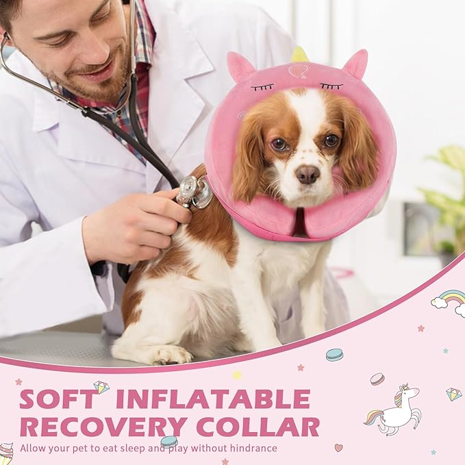 IEUUMLER Inflatable Recovery Dog Collar, Protective Donut Cone, Adjustable Soft Collar for Dog and Cat After Surgery Prevent from Biting & Scratching EU002 - Unicorn L+