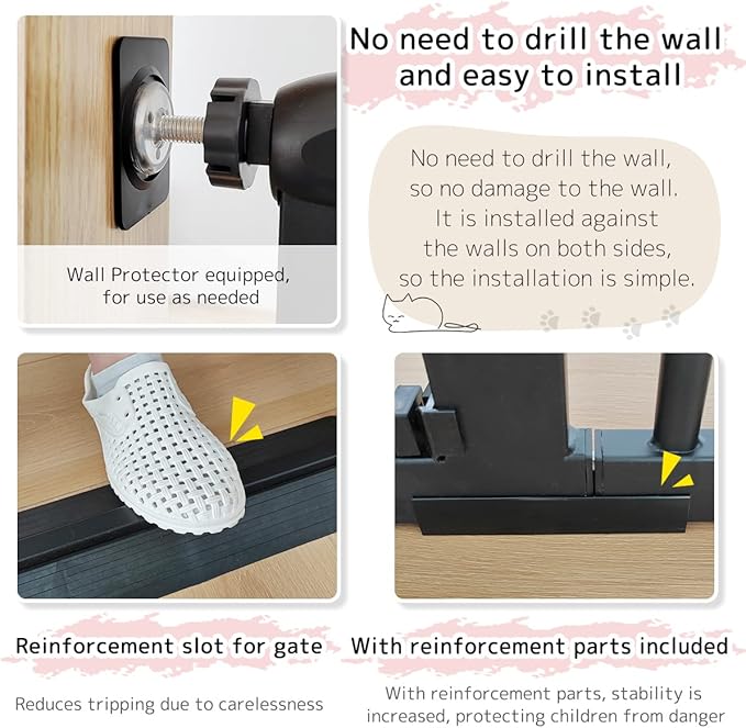Lumizone Extra Tall Pet Gate 55.12" High Pressure Mounted 50.79"-55.11" Extra Wide (9 Sizes) 1.37" Gap for Cat Dog Stairs Doorway Hallway No Drilling Auto-Close (50.79"-55.11" W, Black)