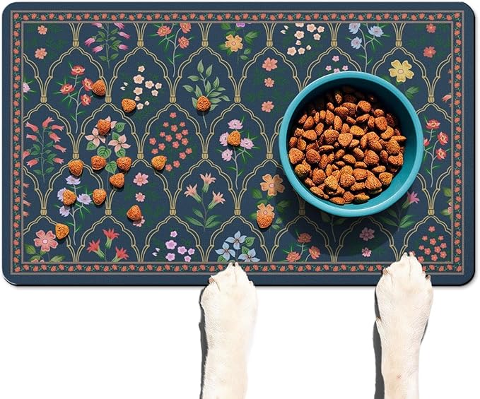 Absorbent Pet Dog Bowl Mat for Food and Water, Pet Cat Food Feeding Mat with Non Slip Rubber Backing, Dog Food Mats for Floors Waterproof, 12"x20"