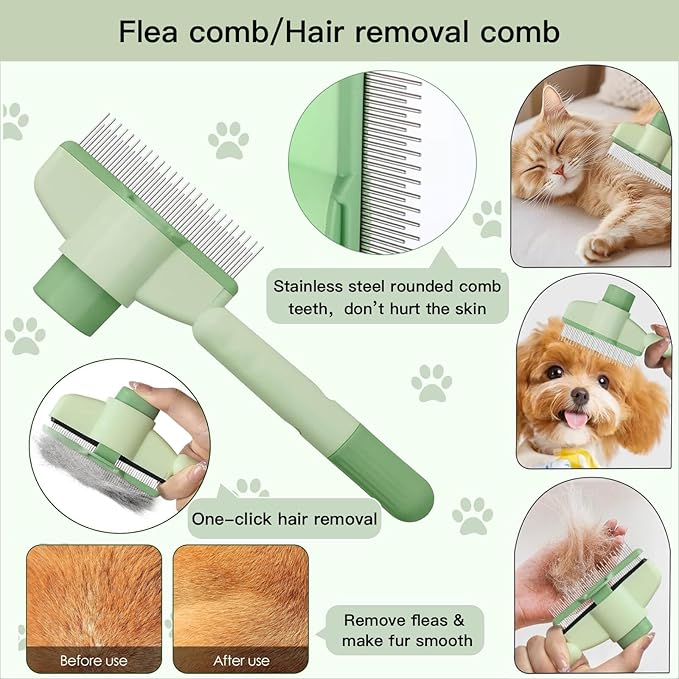 Cat&Dog Grooming Kit-6PCS for Cat Flea Comb, Dog Brush For Shedding,Pet Nail Clippers For Dogs,Pet Grooming Gloves, Dog Finger Toothbrush & Dog Bath Towel- Perfect Cat Grooming Supplies