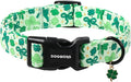 DOGWONG St Patrick's Day Dog Collar-Cute Green Clovers Dog Collar, Adjustable Cotton Shamrock Pet Collar Trefoil Puppy Collars with Quick Release Buckle,S