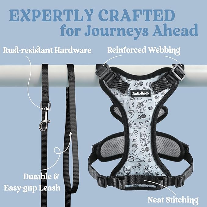 rabbitgoo Cat Harness and Leash for Walking, Escape Proof Soft Adjustable Vest Harnesses for Cats, Easy Control Breathable Reflective Strips Jacket, Doodle Gray,S