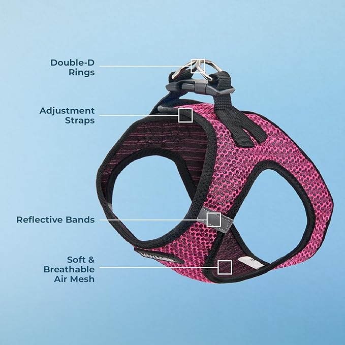Best Pet Supplies - All Weather Mesh/Plush, Reflective, No Pull Harness for Small, Medium Dogs, Cats - Secure with Hook & Loop Fastener, Buckle, Double D-Rings - Fuchsia (2-Tone), XL