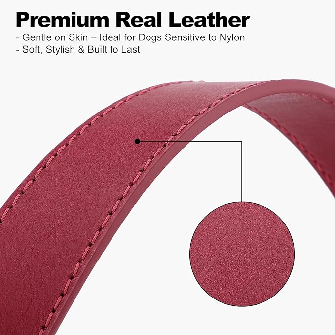 Plutus Pet Genuine Leather Dog Collar – Adjustable Pet Collar with Quick Release Metal Buckle, Soft Real Leather for Small Medium Large Dogs, Heavy Duty & Skin-Friendly (Burgundy, L)