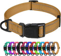 TagME Reflective Nylon Dog Collars, Adjustable Classic Collar with Quick Release Buckle for Medium Dogs, Khaki, 1.0" Width