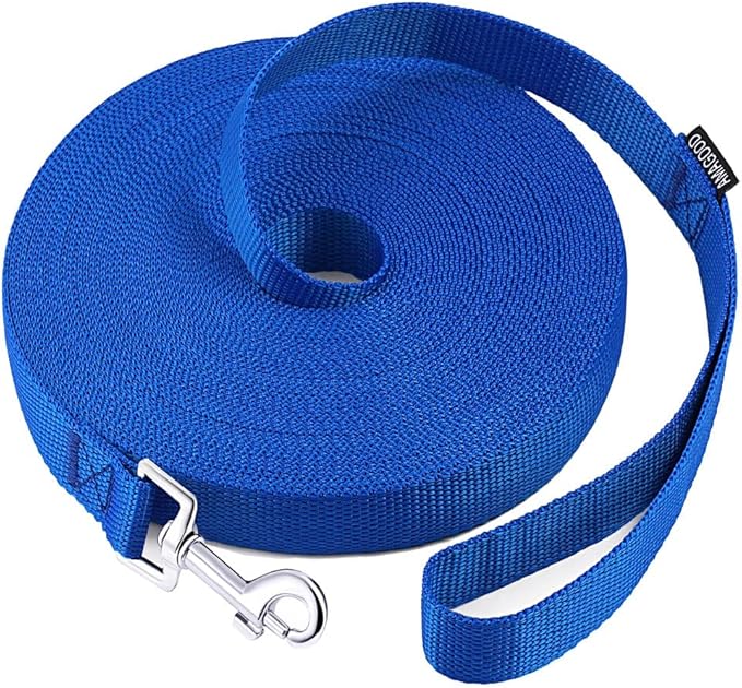 AMAGOOD Dog/Puppy Obedience Recall Training Agility Lead-15 ft 20 ft 30 ft 50 ft Long Leash-for Dog Training,Tie Out,Play,Safety,Camping (30Feet x 1Inch,Blue)