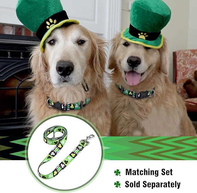 Native Pup St Patricks Dog Collar- Saint Patrick Green Shamrock Pet Collars- St. Patrick’s Lucky Irish- Adjustable for Small, Medium, Large Breeds (Patterned Shamrock, Medium)