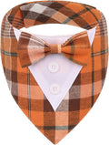 ADOGGYGO Fall Dog Tuxedo Bandana, Orange Plaid Pet Tux Collar with Bowtie, Adjustable Halloween Thanksgiving Formal Costume for Medium Dogs Pets (M)
