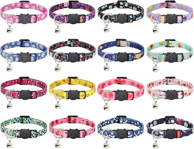 Cat Collar, 2 Pack Breakaway Collar with Bells, Safety Buckle Kitten Collars for Boy and Girl Cats, Purple + Teal