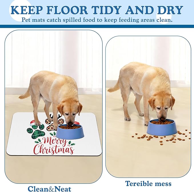 Dog Christmas Dog Food Mat–Christmas Stocking Absorbent Quick Dry Feeding Placemat for Food and Water Bowls, Non Slip Rubber Backing, Waterproof Pet Supplies for Mess-Free Eating 16"x24"