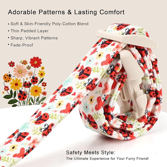 Ladybug Dog Collar for Large Dogs - Cute Spring/Summer Dog Collar, Lightweight Adjustable Cartoon Love Bug Garden Mom Dogs Collars with Quick Release Buckle XL
