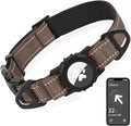 Joytale Airtag Dog Collar, Reflective Pet Collar with Waterproof AirTag Holder, Dual D-Rings, Soft Padded Adjustable for Small Dogs, Brown, S