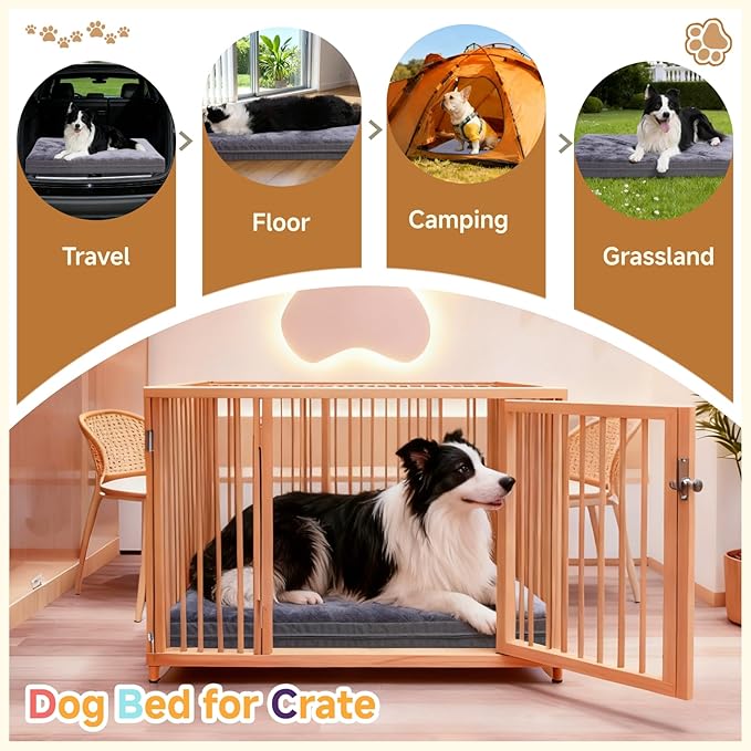 XXL Dog Bed for Large Dogs, Waterproof XXL Dog Crate Pad with Orthopedic Egg Crate Foam Reversible & Washable Cover, Egg Crate Foam, Anti-Slip, 47" x 29", Gray