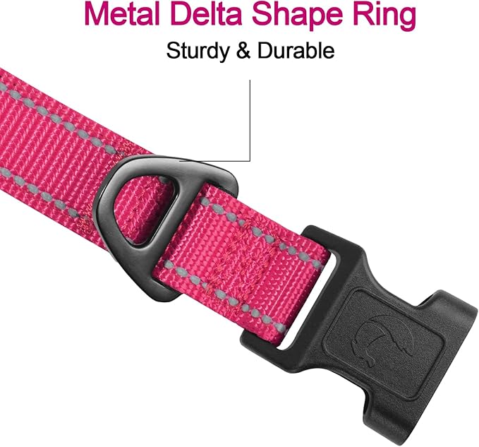 Joytale Reflective Dog Collar, Soft Neoprene Padded, Metal D-Ring, Nylon Pet Collar Adjustable for Puppy and Small Dogs, Hotpink, XS