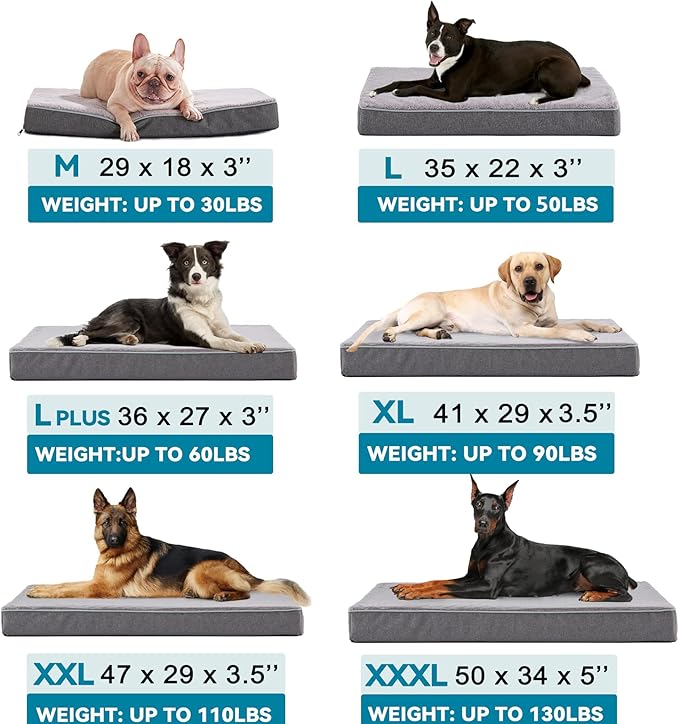 Extra Large Dog Beds, Memory Foam with Faux Fur, Orthopedic with Waterproof Liner, Anti-Slip Bottom, Machine Washable Cover, Suitable for Large Dogs up to 110lbs
