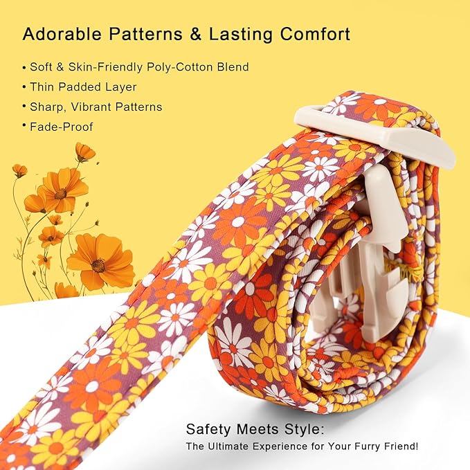 Fall Dog Collar Vintage Daisy Puppy Collar - Hippie Flower Dog Collars Light Comfortable Adjustable Pet Collars for Small Medium Large Girl Boy Dogs XS