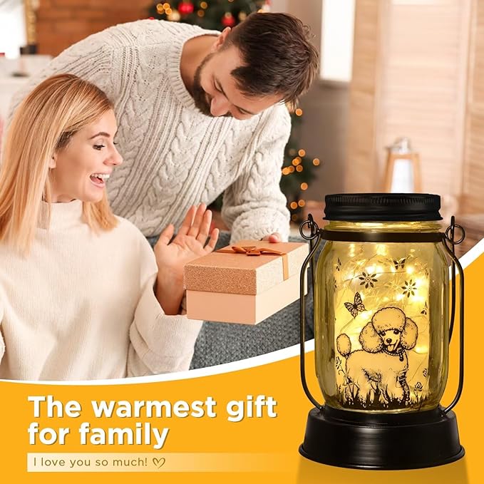 kyoryuger Poodle Gifts for Women/Men, Poodle Solar Lanterns Dog Mom Birthday, Dog Lovers Lantern, Pet Loss Pet Memorial Lights, Solar Garden Decoration Outside for Yard, Patio,Backyard,Porch