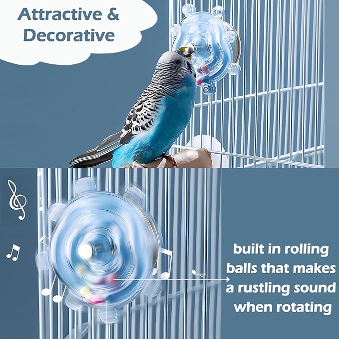 Bird Toys for Parakeets, Colorful Parakeet Toys Wheel, Interactive Spinner Rattle Parrot Toy, Cockatiel Toy for Bird Cage, Chewing Exercise for Conure, Budgies Enrichment Toys (3pcs, Rondom Color)