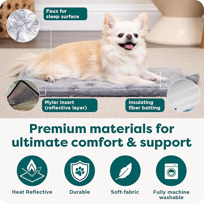FurHaven ThermaNAP Self Warming Cat Mat & Dog Bed for Crates with Self-Warming Technology for Cozy Rest, Fully Machine Washable, Large, Quilted Faux Fur, Leopard