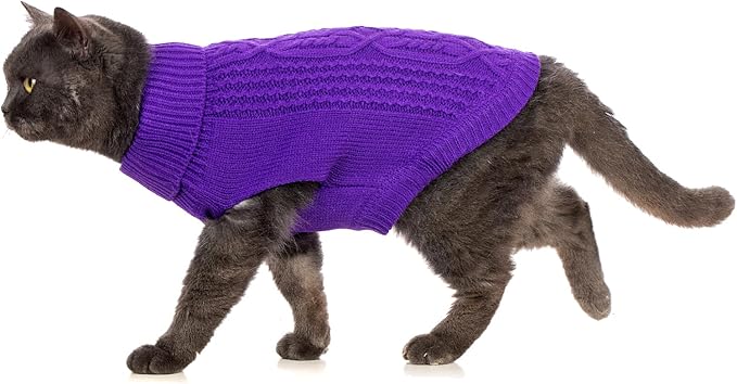 Stretchy Cat Sweater - 17 Colors & 6 Sizes | Snug Winter-Ready Knit for Boy/Girl Cats & Kittens(Deep Purple, Medium)