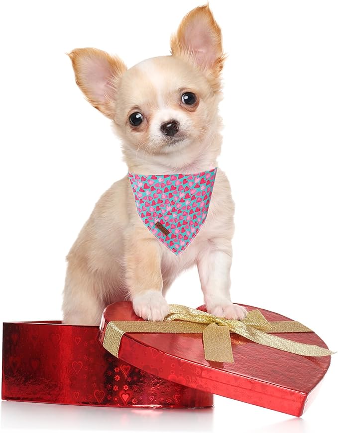 Valentine Dog Bandana - Pink Heart Triangle Bid Scarf for Small/Medium Dogs & Cats, Cotton Kerchief for Girl/Boy Pets, Adorable Puppy Bandana