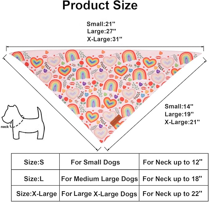PTDECOR Rainbow Dog Bandanas Pride Day Dog Scarf Reversible Triangle LGBT+ Rainbow Bandanas for Medium Large Dogs Pets (Pride, Large)