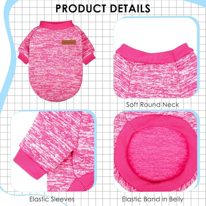 3 Pack Dog Sweaters for Small Dogs Girl Boy Winter Fleece Clothes Warm Soft Dog Sweatshirt Outfit for Dogs Cats Pet Apparel (Rose+Light Blue+Purple, Large)