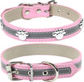 PETCARE Reflective Dog Collar with Cute Paw Rivet Studded Funny Soft PU Leather Adjustable Puppy Dog Collars for Small Medium Large Dogs Cats (Pink,Medium)