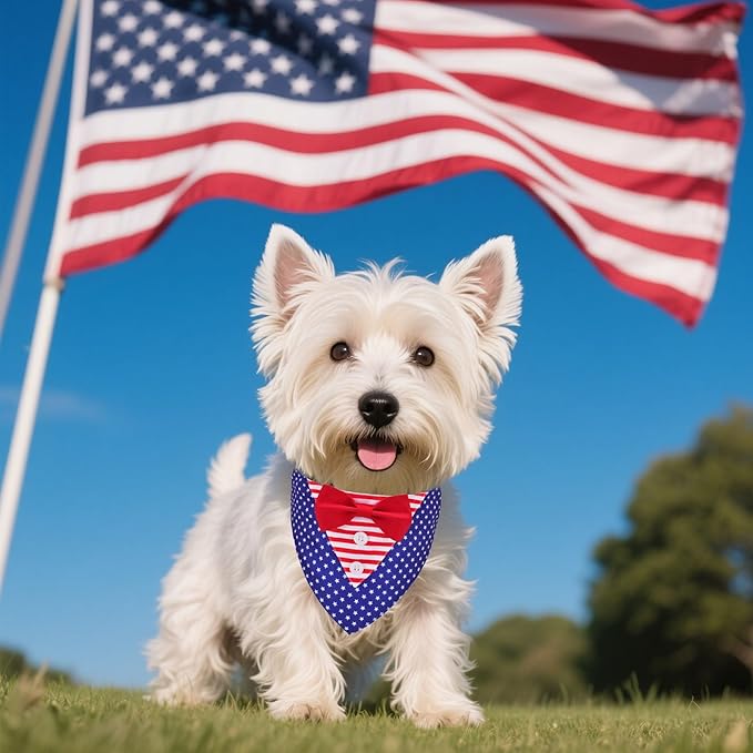 ADOGGYGO American Flag Dog Tuxedo Bandana, Red Blue Pet Tux with Bowtie Adjustable 4th of Julty Bandana Costume for Extra Small Dogs Pets (XS)