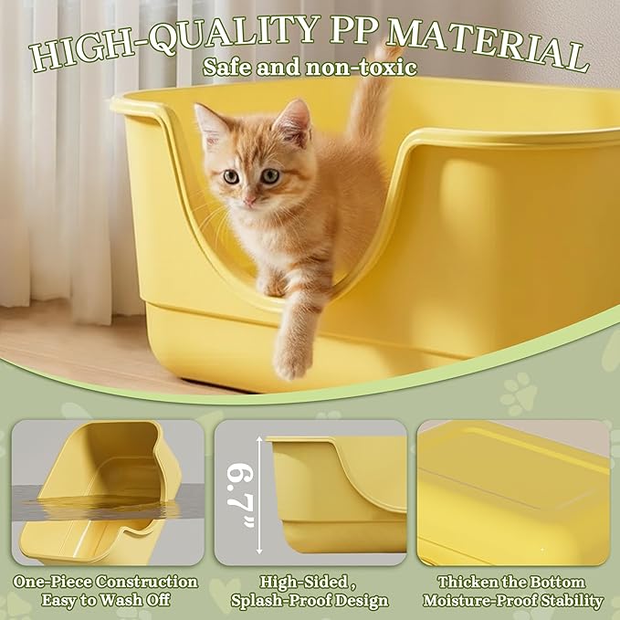 2 Pack Low Entry Small Litter Box for Kittens, Kitty Plastic Litter Boxes, Open Top, Anti-Splash High Sided Litter Tray Pan for Medium Pets, Puppy, Easy to Clean, 15.7"L*11.8"W*6.7"H (Black)