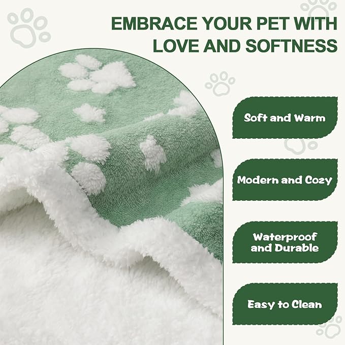 Waterproof Blanket for Dog Cat or Adult, Cute 3D Textured Paw Dog Blanket for Bed Couch Sofa, Soft Liquid Pee Proof Pet Furniture Protector, 60"x80", Green