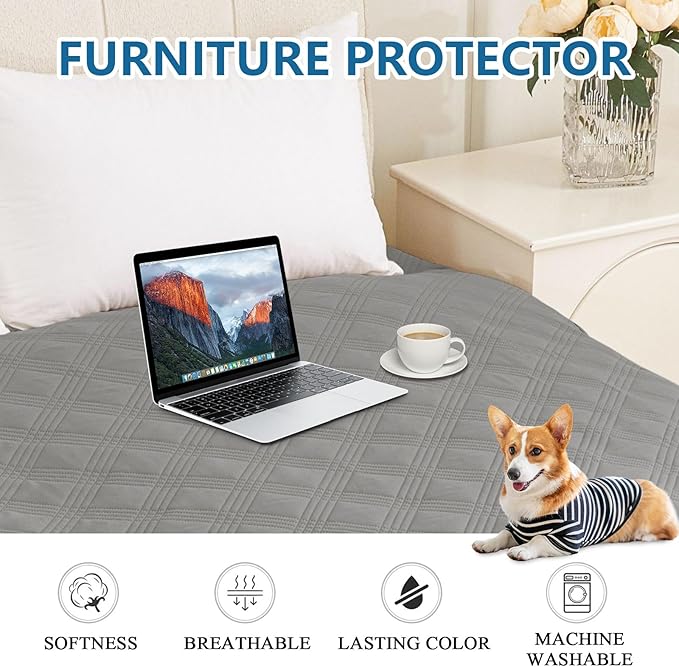 hyha Waterproof Dog Blanket, Reversible Pet Bed Blanket, Soft Sofa Couch Cover for Dogs Washable, Waterproof Pet Couch Covers for Sofa Puppy Cats Furniture Protector(40"x90", Grey/Dark Grey)