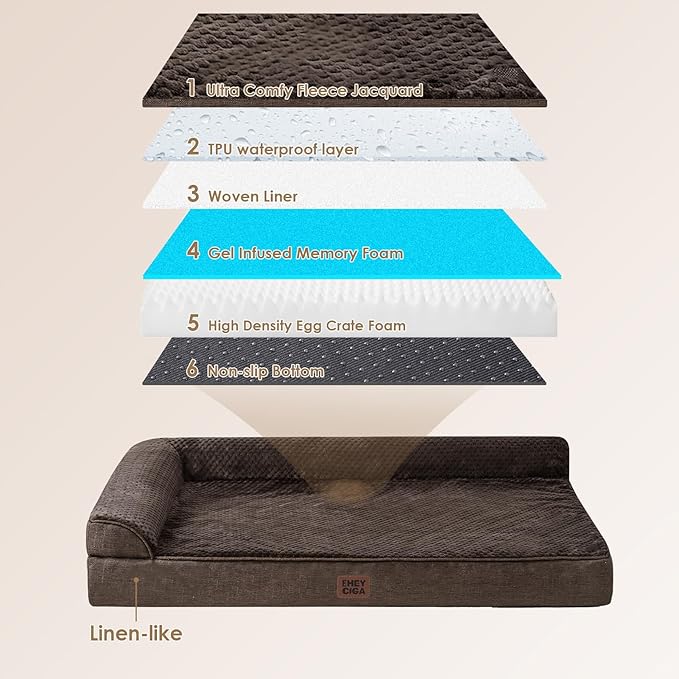 EHEYCIGA XL Dog Bed Memory Foam for Crate, Extra Large Dog Bed Orthopedic with Washable Removable Cover, Waterproof Pet Sofa Couch XLarge Size Dogs, 41x27x6.5, Brown