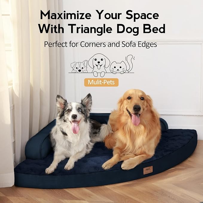 Large Orthopedic Dog Bed with Sides Big Dog Beds with Removable Washable Cover Non-Slip Waterproof Pet Bed for Medium Large Dogs - Navy Blue L