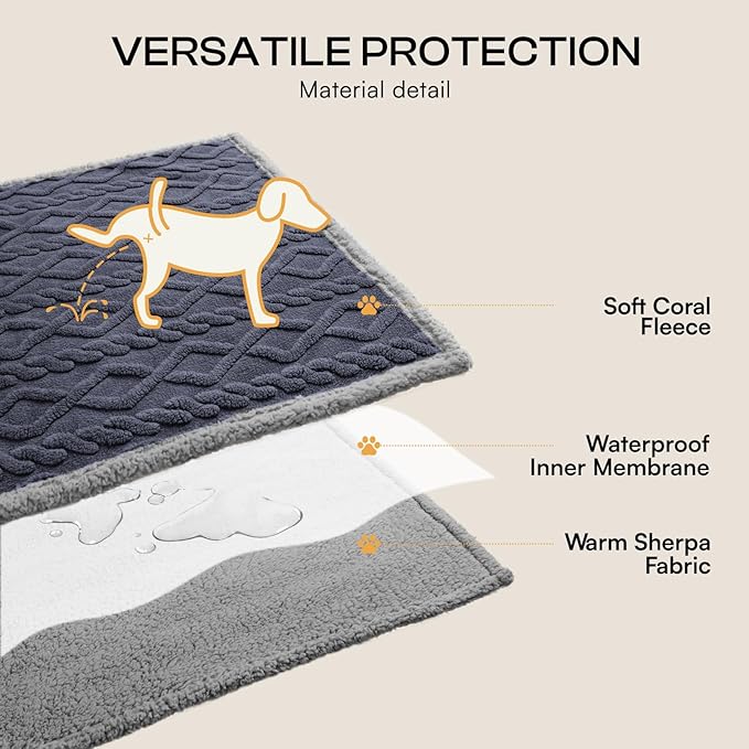 Luciphia Waterproof Pet Blanket, Liquid Pee Proof Dog Blankets for Sofa Bed Couch, Reversible Sherpa Fleece Furniture Protector Cover for Small Medium Large Dogs Cats,Dark Grey X-Large（85" x 57"）