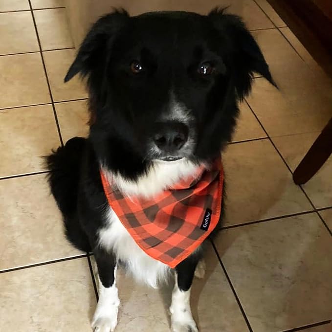 Dog Bandana Fall XLarge-Orange Brown Dog Scarf Buffalo Plaid Printing Adjustable Bib Handkerchief Accessories for Large Dogs (XL)