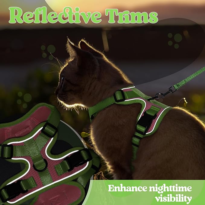 rabbitgoo Cat Harness and Leash Set, Escape Proof Soft Adjustable Vest Harnesses for Outdoor Walking, Easy Control Breathable Kitten Jacket with Reflective Strips, Pink & Light Green, XS