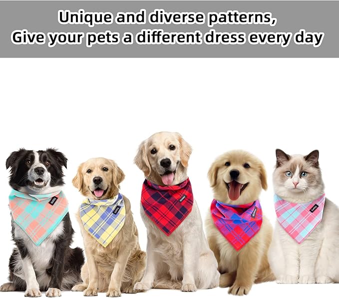 Spring Dog Bandana XLarge-Dog Scarf Vibrant Color Pink Green Plaid Printing Adjustable Bib Handkerchief Accessories for Large Dogs (XL)