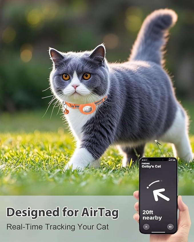 Joytale AirTag Cat Collar 2 Pack with Breakaway Safety Buckle, Reflective Cats Collar with AirTag Holder, Adjustable 7.5-12.5 Inch, Anti-Fraying Lightweight for Girl Boy Kitten, Orange