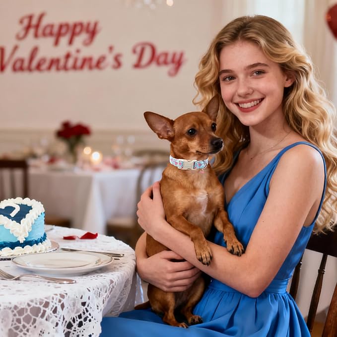 DOGWONG Blue Heart Dog Collar, Cute Valentine Collar, Valentine's Day Dog Collar with Strong Plastic Buckle for Small Medium Large Dogs,XL