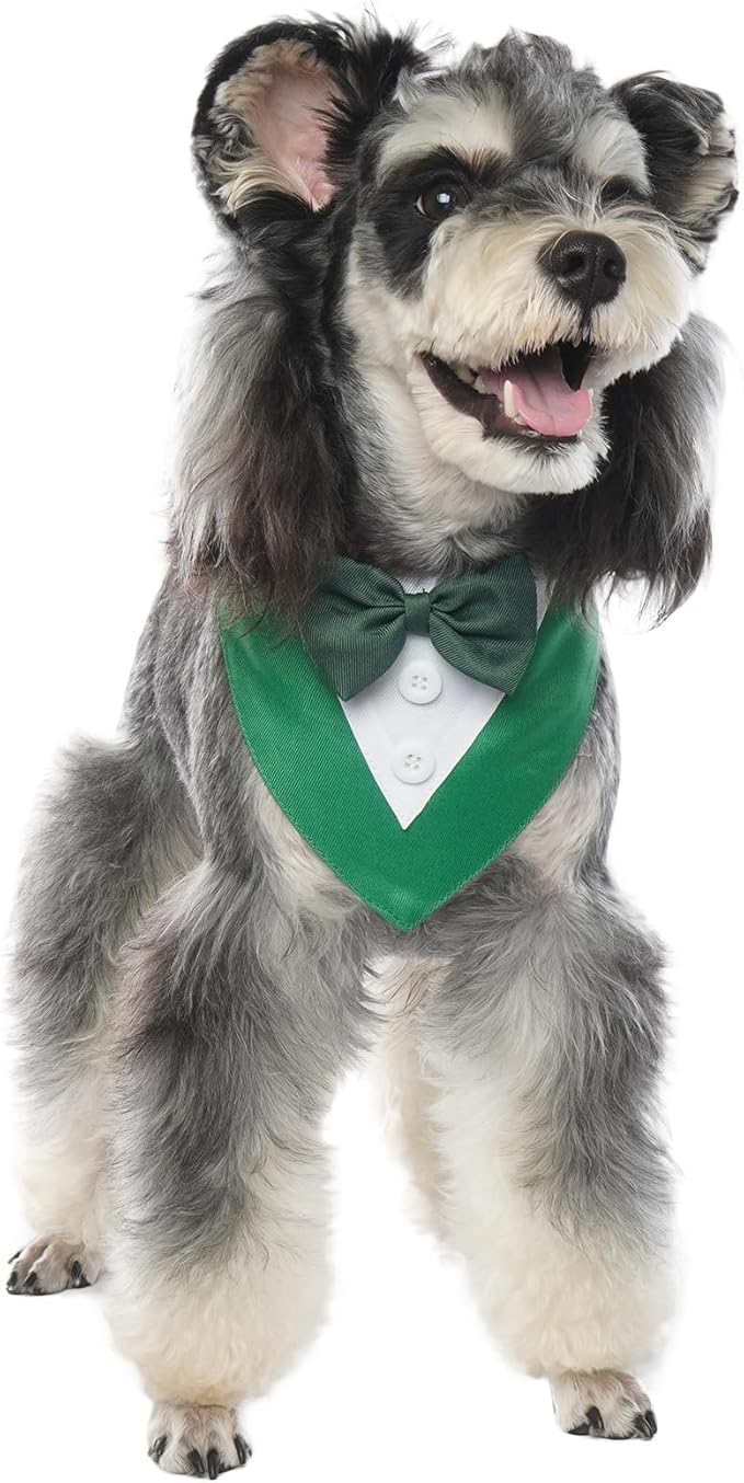 FUAMEY Dog Tuxedo St.Patrick's for Large Dogs,Dog Formal Suit Dogs Attire Pet Bow Tie Puppy Party Costumes Cat Tux Outfits Pets Bandana Cosplay Adjustable Bowties St.Patrick's Day Green L