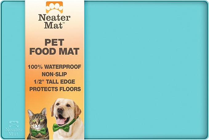 Neater Pet Brands Neater Mat Pet Mats for Food and Water, Cat & Dog Bowl Mat Waterproof Silicone, Feeding Tray, Dog Food Mats for Floors, Placemat w/Raised Edge for Under Bowls, 19” x 12”, Aquamarine