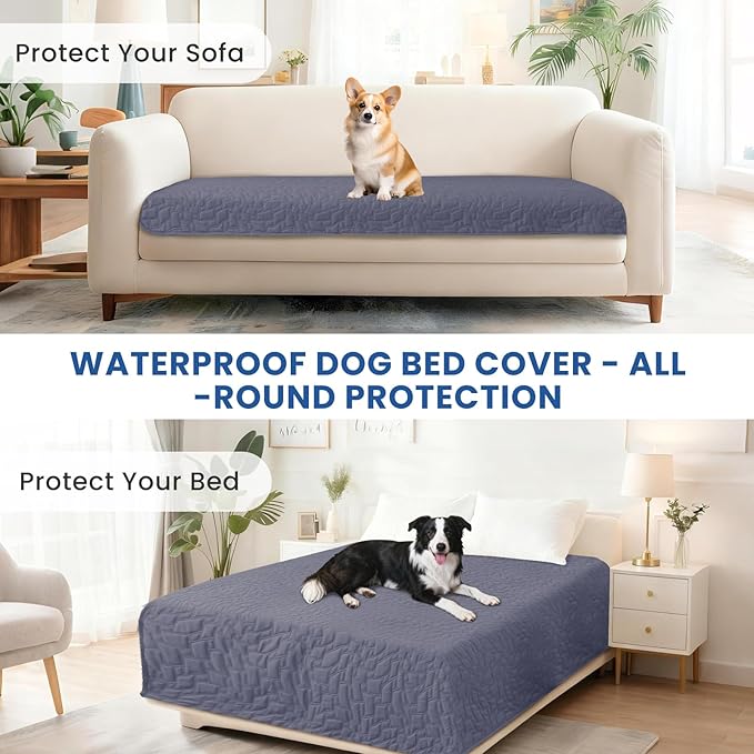 Waterproof Dog Blanket, Non-Slip Soft Pet Bed Cover, Couch Cover for Dogs Washable, Protects Sofa, Furniture, Crate, Car, Tear Resistant Leakproof Pet Blanket (68x82 Inch, Grey Blue)